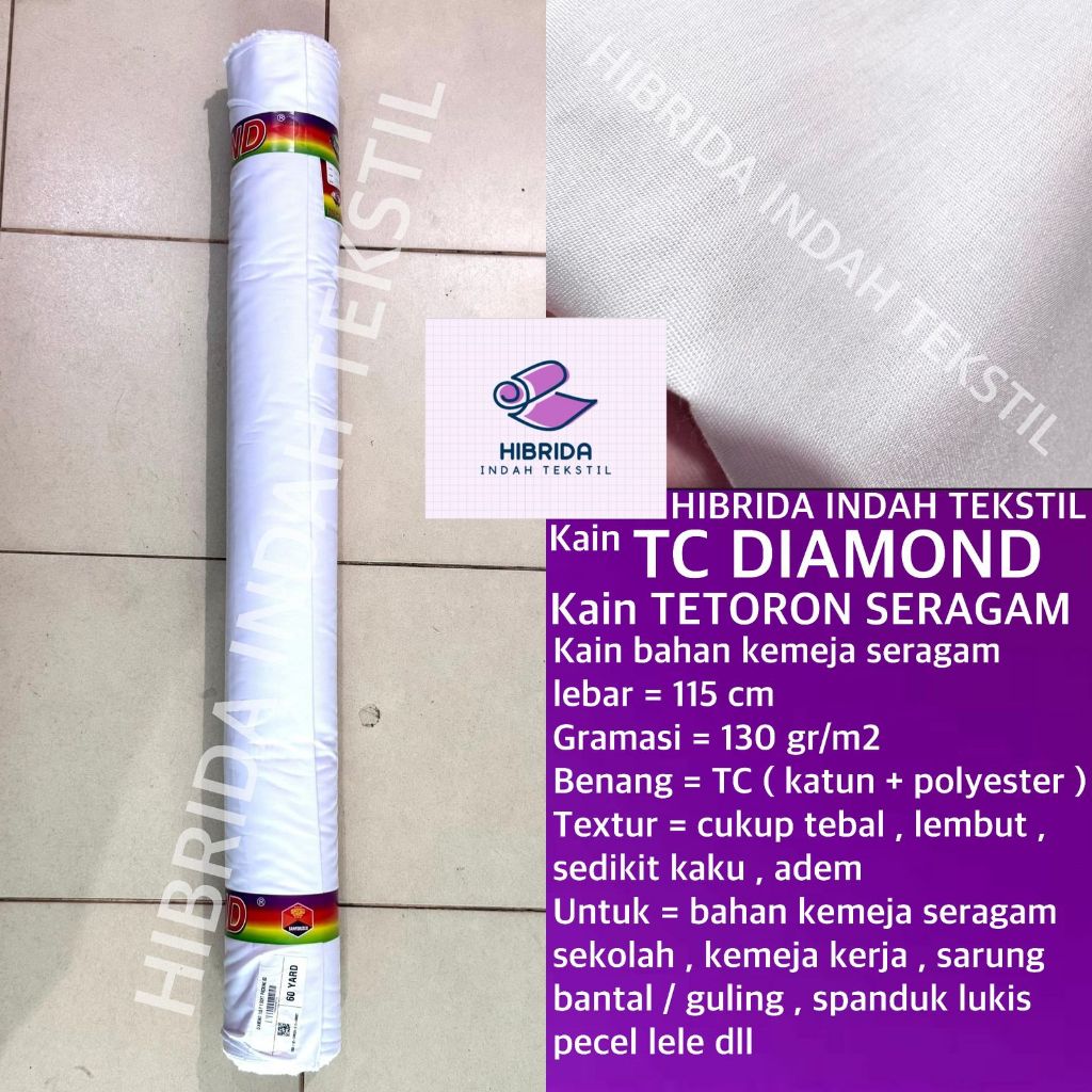 ( per setengah meter ) kain TC DIAMOND tetoron katun polyester lebar 115 cm adem putih bahan baju ke