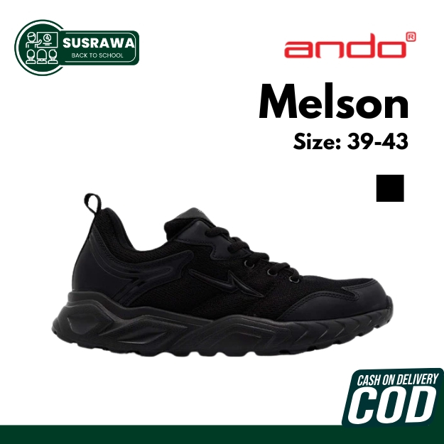 Ando Melson Pria Hitam Full Black - Sepatu Sneakers Casual Cowok - Sepatu Sekolah Kuliah Kerja Kanto