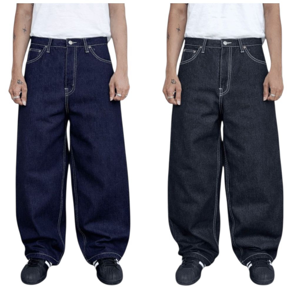 Celana Jeans Baggy Denim Tebal 14 oz - Black Indigo, Size 32