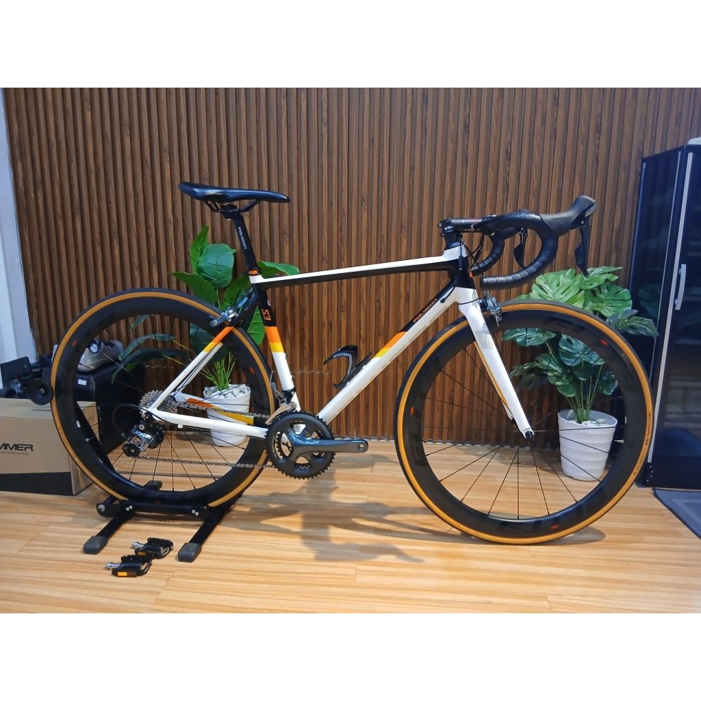 ROADBIKE POLYGON STRATTOS S3 FULL UPGRADE WHEELSET ELITE CARBON RIMBRAKE 50MM DAN GROUPSET TIAGRA 2X