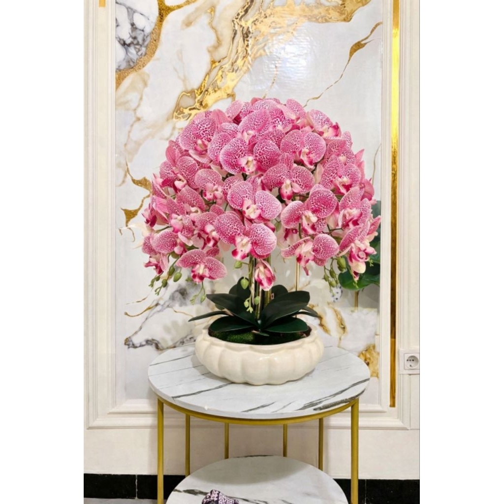 RANGKAIAN BUNGA ANGGREK PREMIUM JUMBO Bunga Anggrek Latex dengan Vas Super Cantik Dan elegan