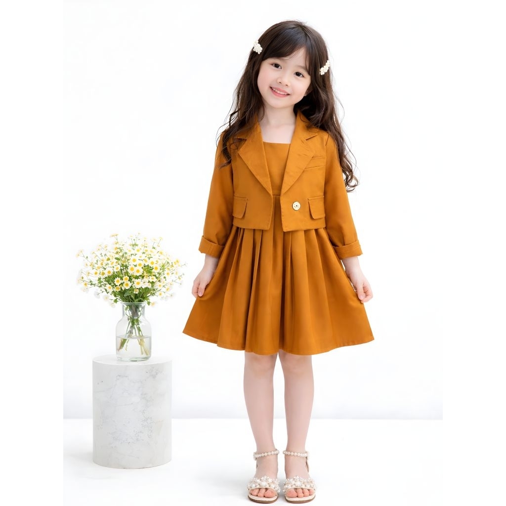 Set Jessie Kid Dress Anak Perempuan Umur 3 4 5 Tahun – Baju Anak Cewek Cute & Modis Dress Blazer Ana