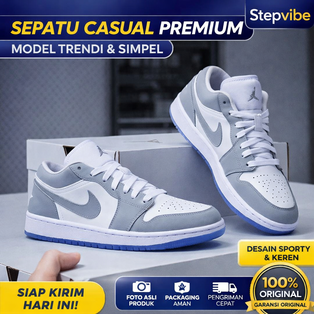 Sepatu Sneakers Pria Wanita Desain Low-Top AIR JORDAN Modern Abu Putih – Nyaman, Stylish, Anti Slip,