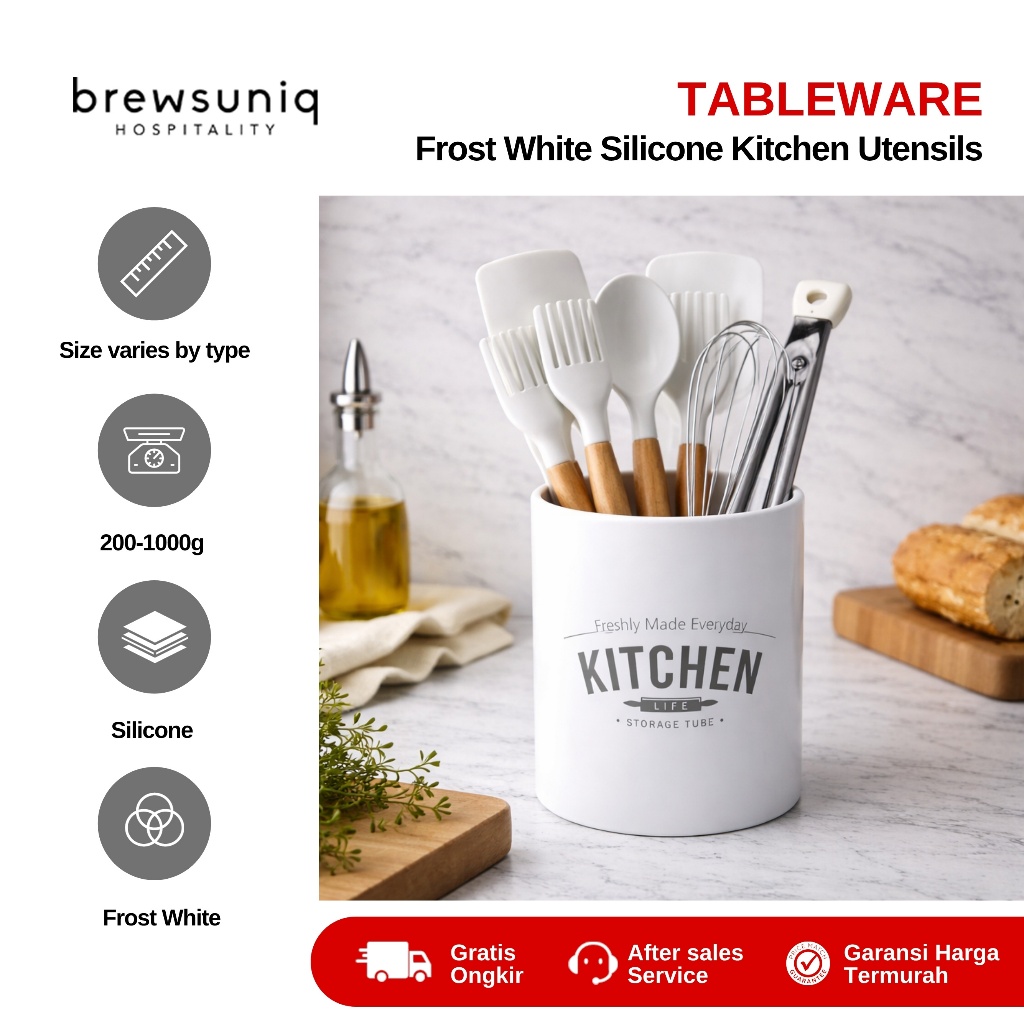BREWSUNQ - Frost White Silicone Kitchen Utensils Set Alat Masak Spatula Putih Minimalis