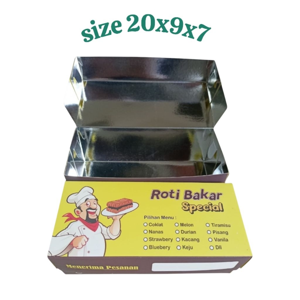 Box Roti Bakar Bandung/Kertas Roti Bakar/Kotak Roti Bakar/Kemasan Roti Bakar UK 20x9x7cm