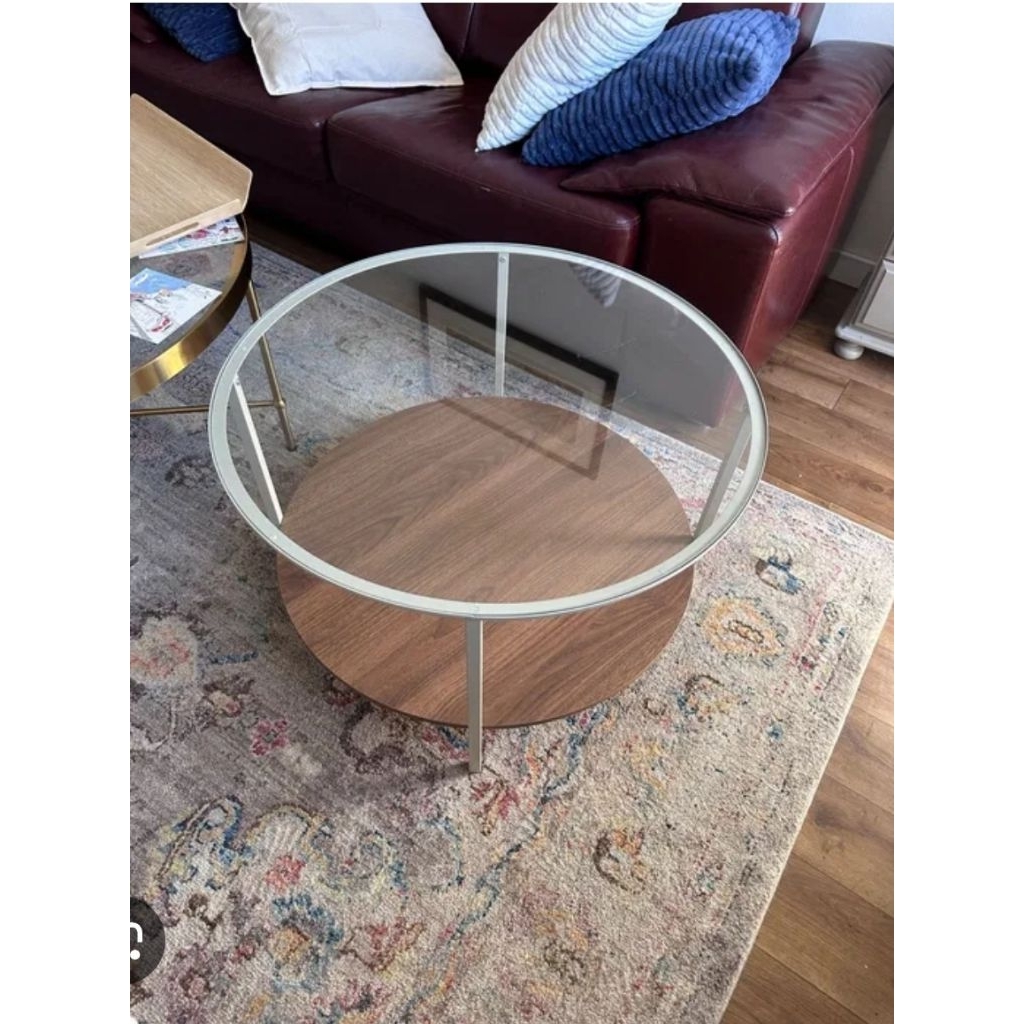 Meja Tamu Bulat Kaca/Putih, Meja Ruang Tamu Kaca Putih