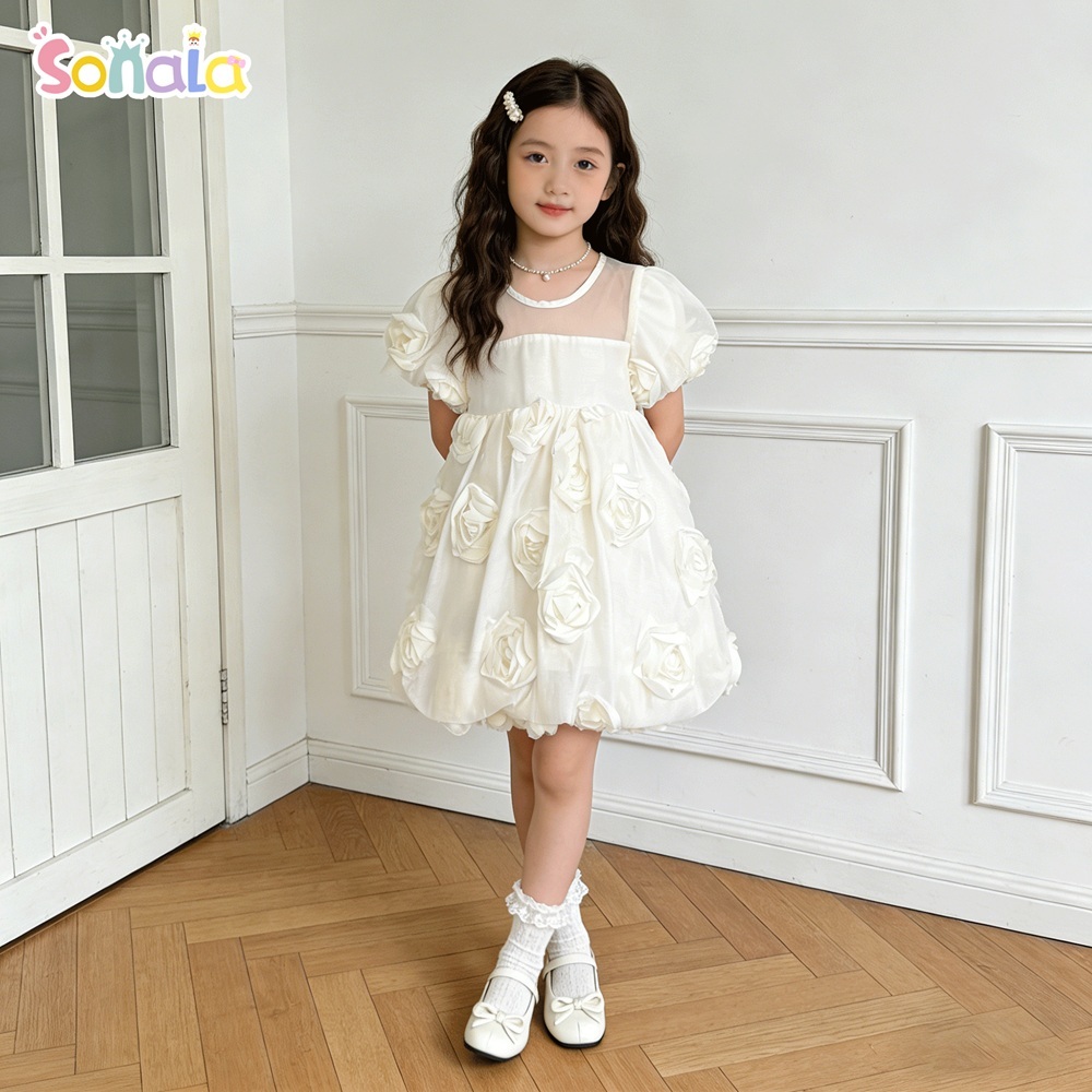 Baju Gaun Pesta Anak Perempuan Usia 1-8 Tahun Gaun Bunga Mawar Kain Buatan Tangan Lucu Dan Bergaya