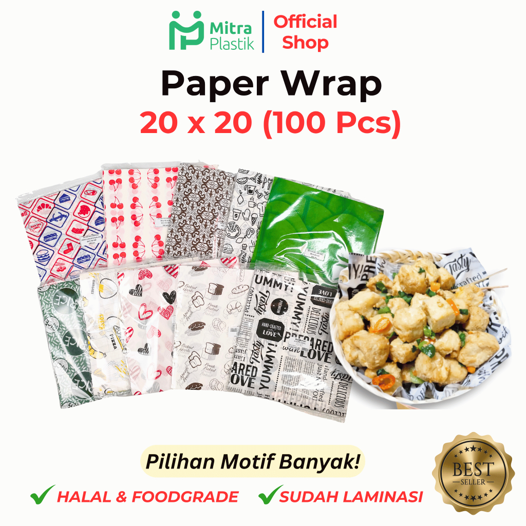 Kertas Nasi Motif 20x20 cm Paper Wrap 100 pcs Printing Laminasi Food Grade Burger Kebab Dragon Pack 