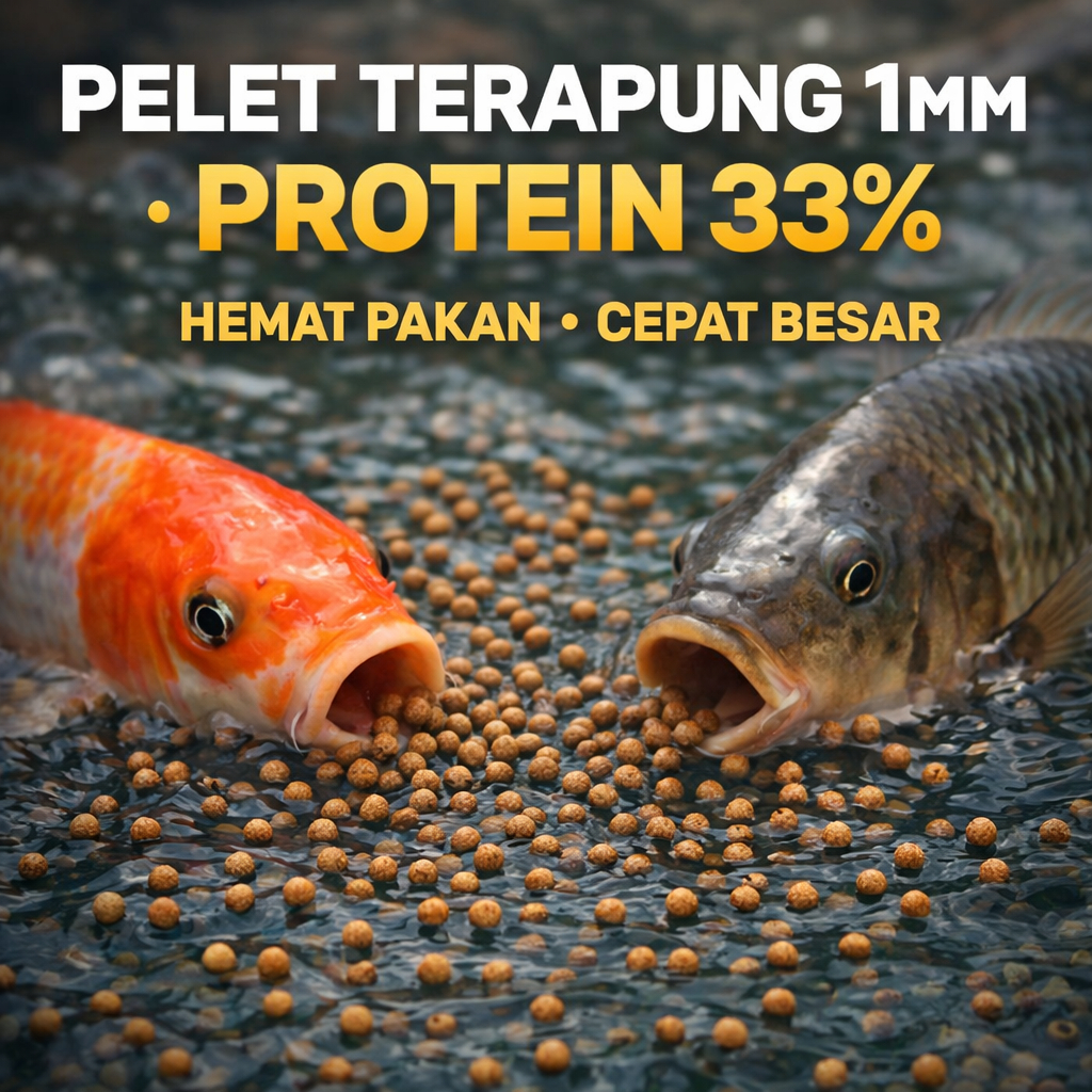 Pakan Ikan Terapung 1mm Protein Tinggi 33% Pelet Ikan Lele Nila Koi Gurame Hemat Pakan Cepat Besar