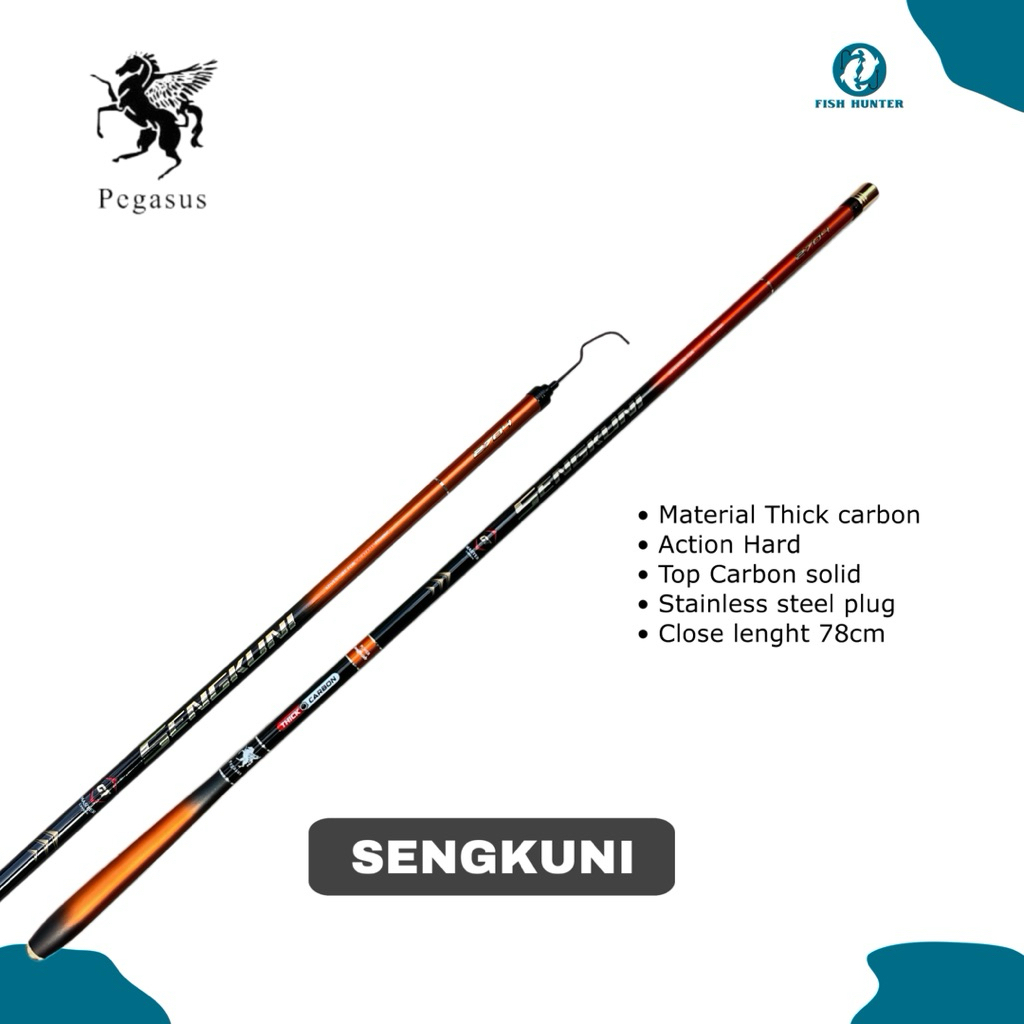 Tegek Carbon Pegasus sengkuni ruas panjang 78cm 210 240 270 Action super hard untuk galatama fish hu