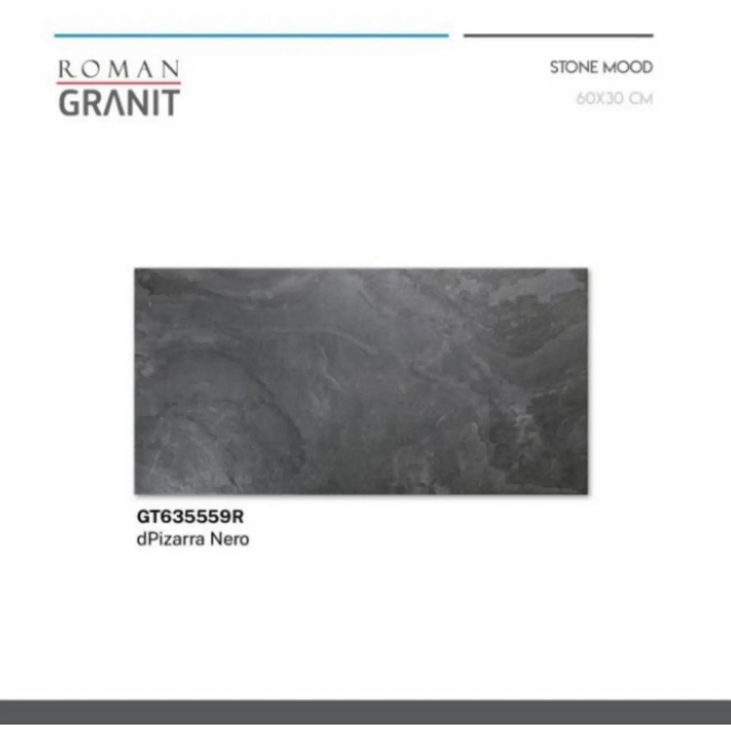 Roman Granit 60x30 dPizzara Nero/Granit Lantai Carport Hitam/Lantai Hitam Tekstur/Lantai Industrial/