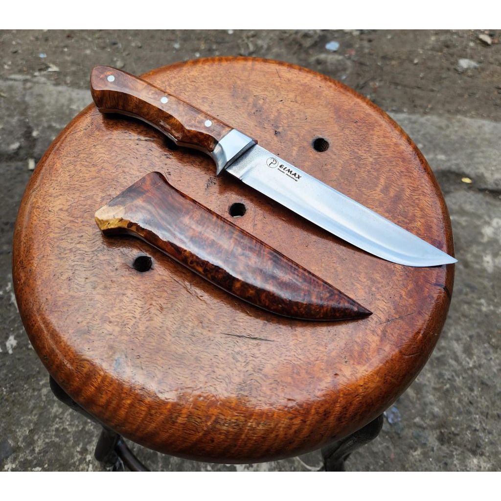 Pisau Custom Premium Elmax Steel - Handle Burl Amboyna - Koleksi Eksklusif