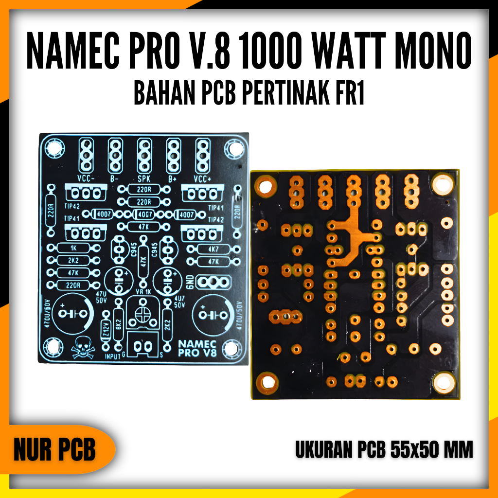 PCB Driver Power Amplifier Namec V8 New 1000W Mono 32-45VAC 5.5x5cm PA-61