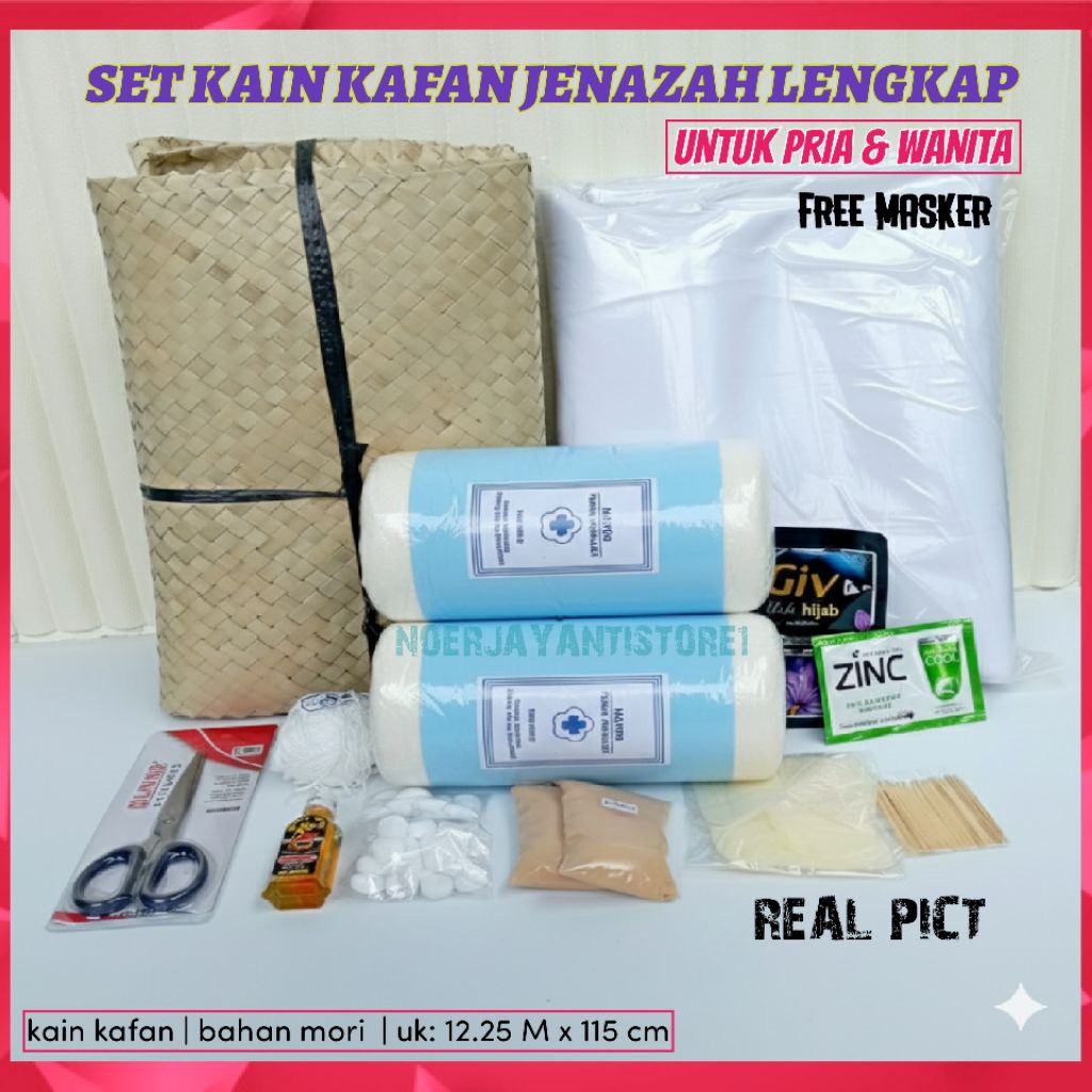 SET KAIN KAFAN  PRIA & WANITA | Perlengkapan jenazah LENGKAP ,kain kafan 12.25 meter x 120cm| Tikar 