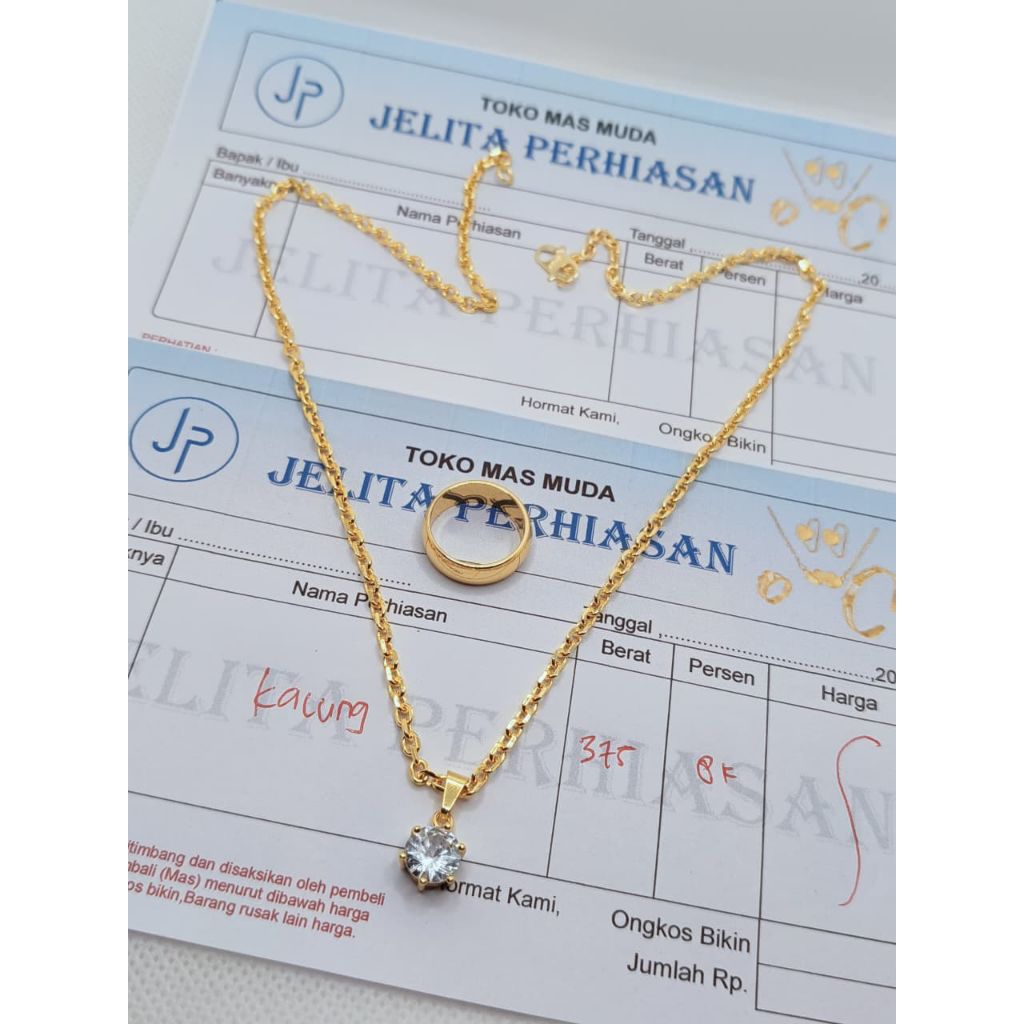 Cod kalung Nuri liontin mata satu free cincin polos emas muda