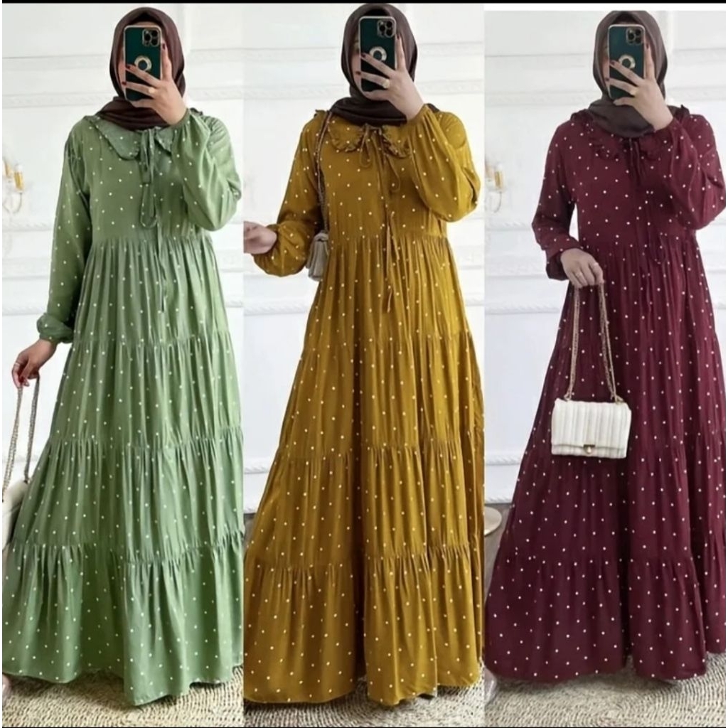 Polkadot MIDI Dress/Gamis Cantik Marrina Rayon Adem
