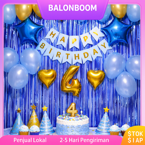 Set Dekorasi Ulang Tahun Anak Tema Blue Party / Perlengkapan Dekorasi Ulang Tahun Anak Laki-Laki