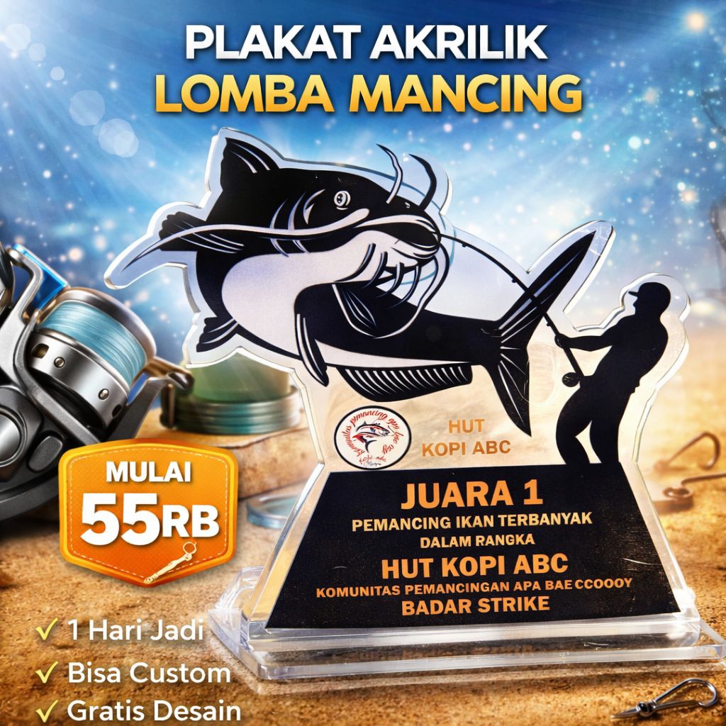 Plakat Mancing Custom, plakat ikan, piala mancing, trophy mancing, piala ikan, trophy cupang
