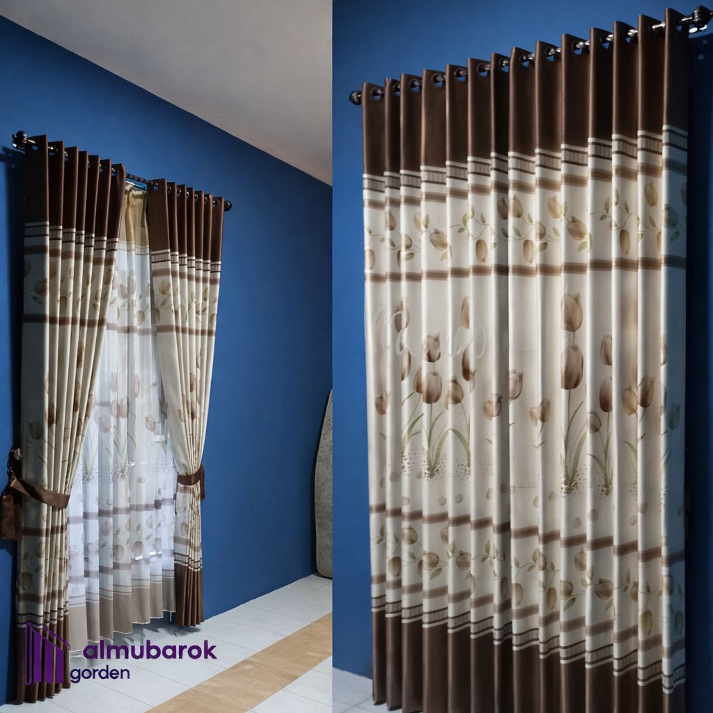 Gorden Motif Bunga Tulip Hordeng Blackout Impor Gordyn Tirai