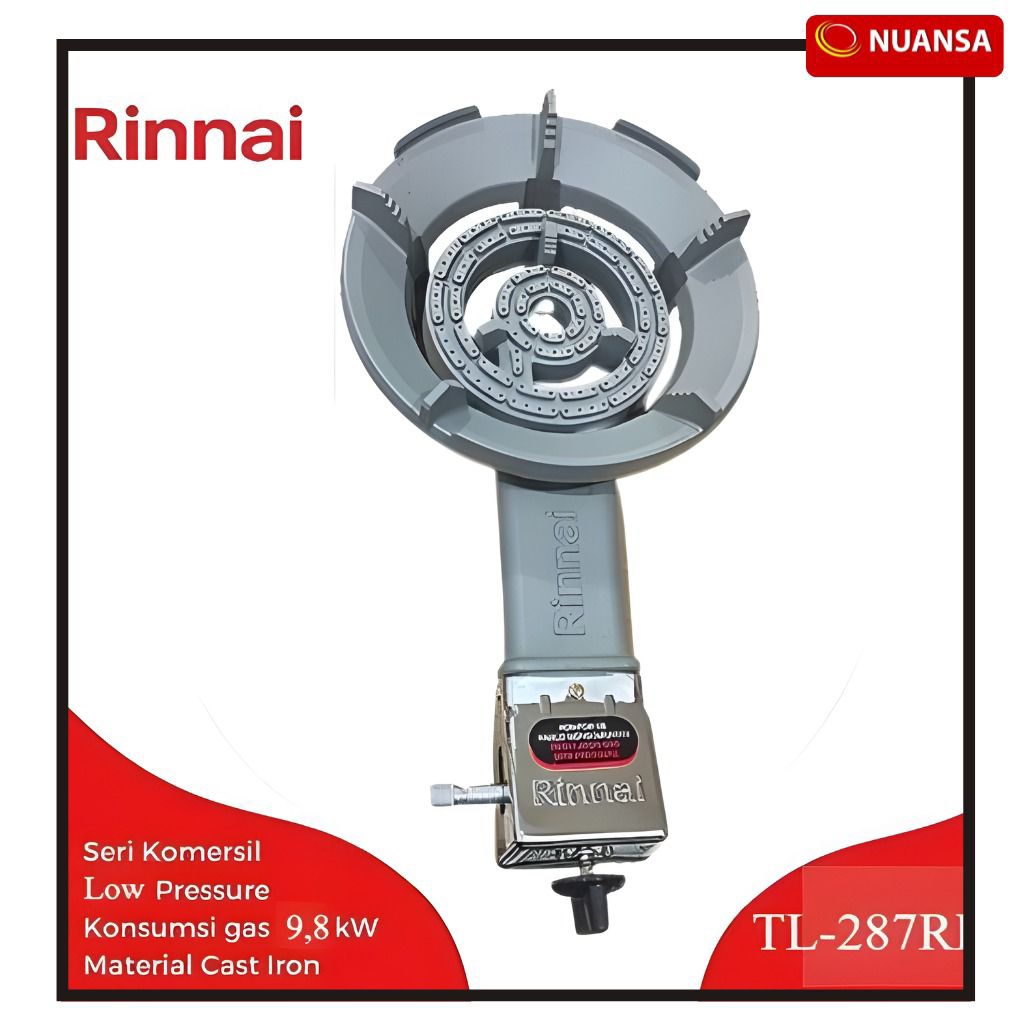 Rinnai TL287RI / TL-287RI / TL 287 RI Kompor Gas 1 Tungku Besi Cor Tahan Lama original