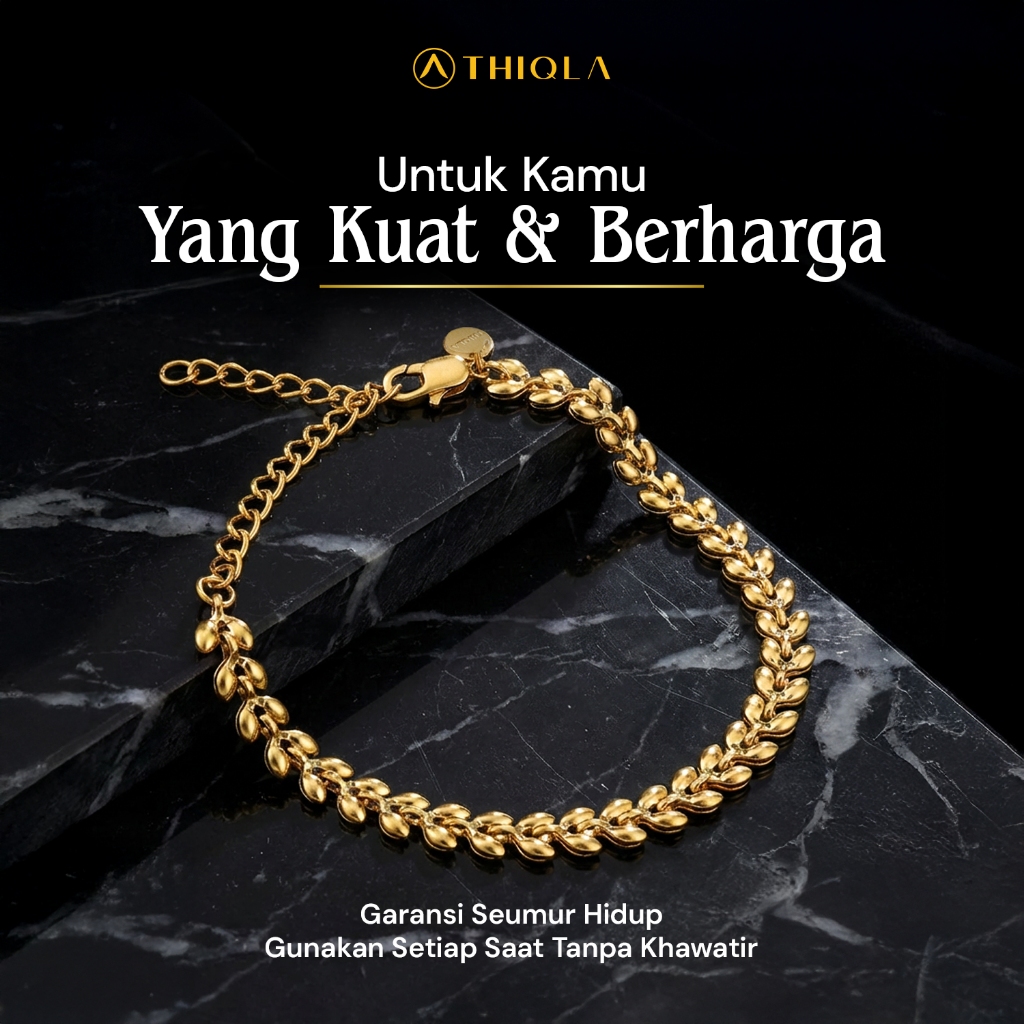 THIQLA - Gelang Padi NAILA - Gelang Tangan Wanita - Gelang Mirip Emas Asli - Gelang Bunga - Gelang T