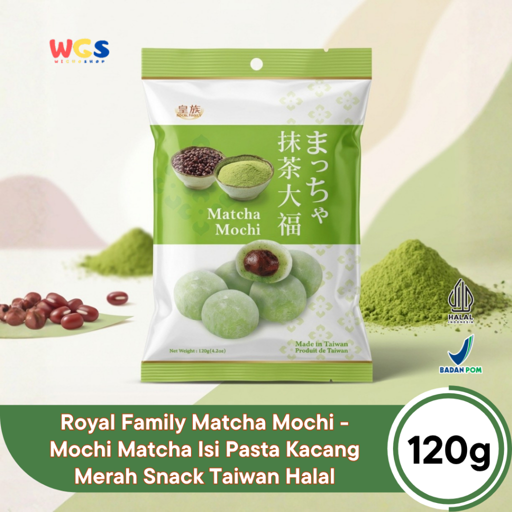 Royal Family Matcha Mochi 120g - Mochi Matcha Isi Pasta Kacang Merah Snack Taiwan Halal