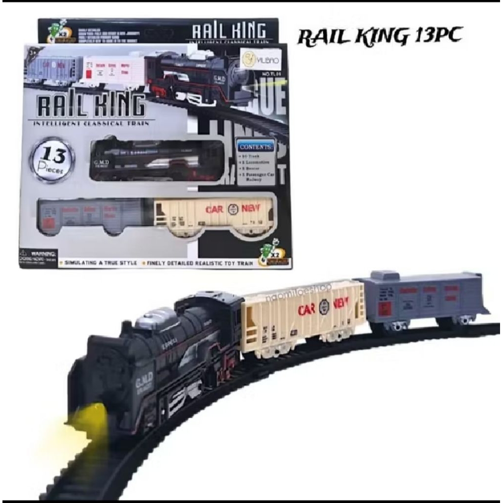Mainan Kereta Api Rail King dengan Lampu dan Rel 13 Pcs