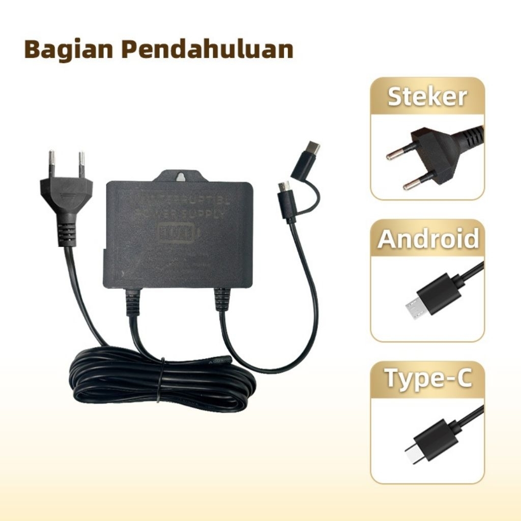 UPS (Uninterruptible Power Supply) Baterai Cadangan + adapter untuk CCTV input USB micro / type C