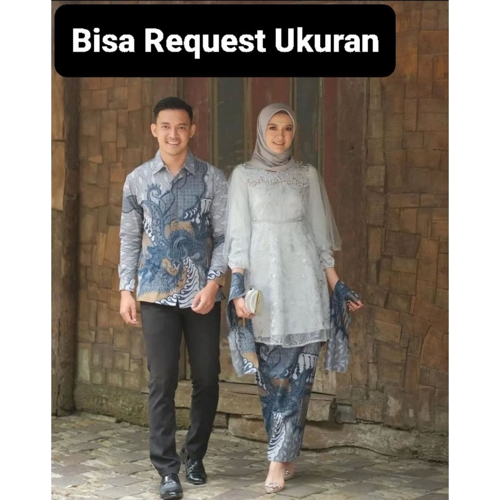 SET KEBAYA LUNA SILVER ORI COUPLE KEMEJA PREMIUM / CUSTOM ANAK & JUMBO / BAJU SETELAN SERAGAM BATIK 
