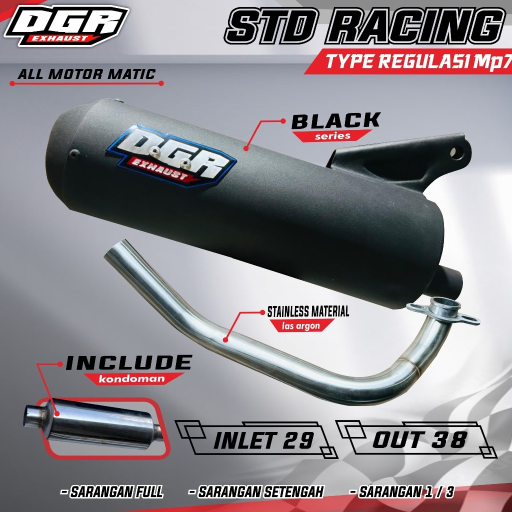 KNALPOT REGULASI MP7 INLET 29 MM OUT 38MM BEAT KARBU BEAT ESP BEAT FI MIO SPORTY MIO M3 DGR EXHAUST 