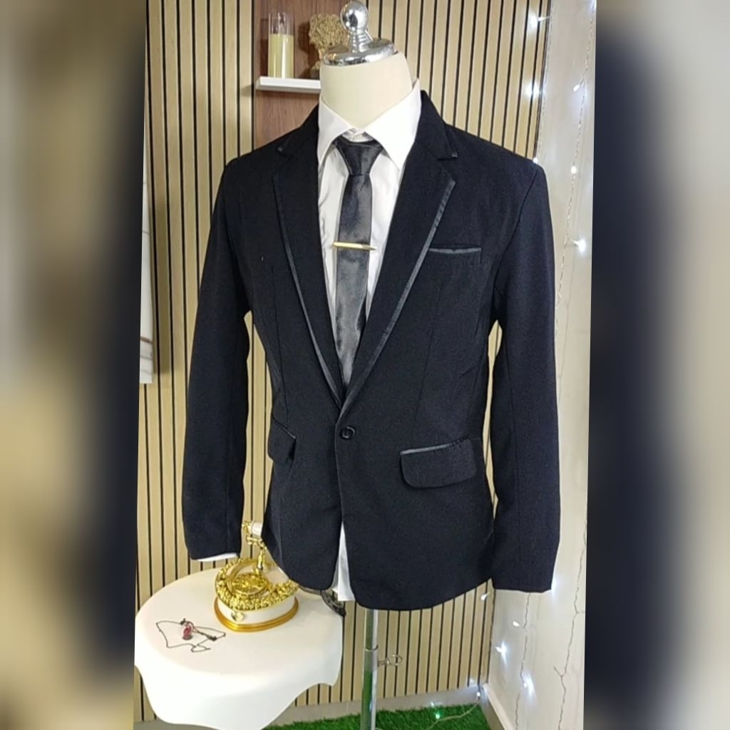 Jas Blazer Pria Slim Fit BLACK LIST GLOSSY  [ NIKAYU Premium + Bonus Cover ] Formal Casual Resmi