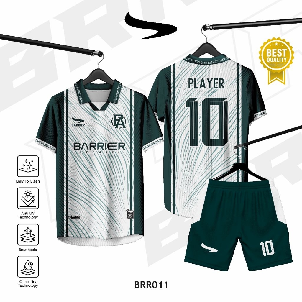 Jersey Custom Full Print Anti UV // Sepakbola // Futsal // Jersey Putih Hijau