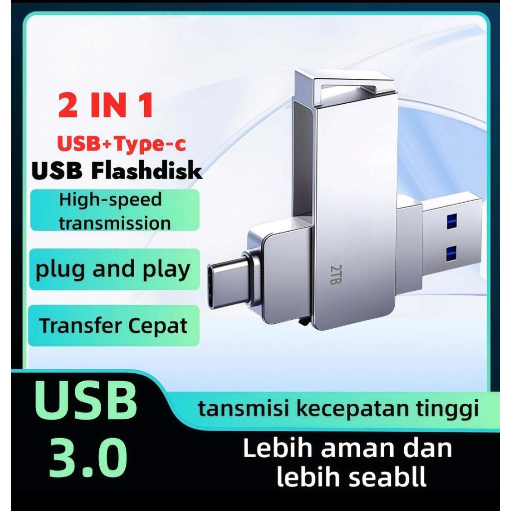 USB Flashdisk 1TB 2TB Dual OTG Type C + USB 3.0 Kecepatan Tinggi