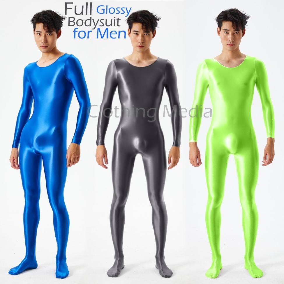 Full Bodysuit Pria Silky Warna Satin Men Glossy Halus Elastis Zentai Tights