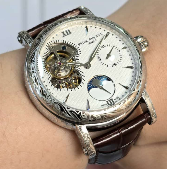 Patek Philippe Moonphase Tatto Skeleton Automatic Movement 42mm Silver Dial