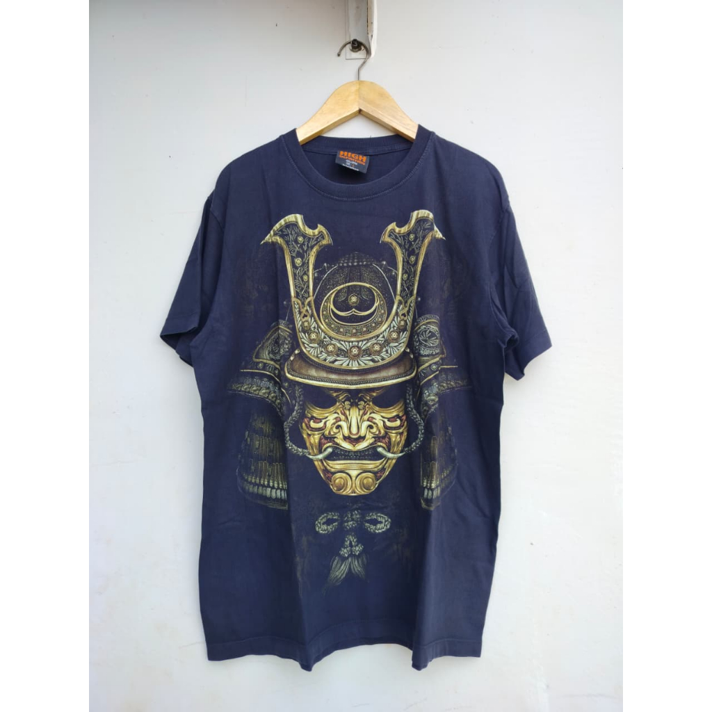 Kaos Art 3D 4D Screen Printing All Over Print Kabuto Samurai, Size L (P73Cm x L56Cm), Warna Hitam