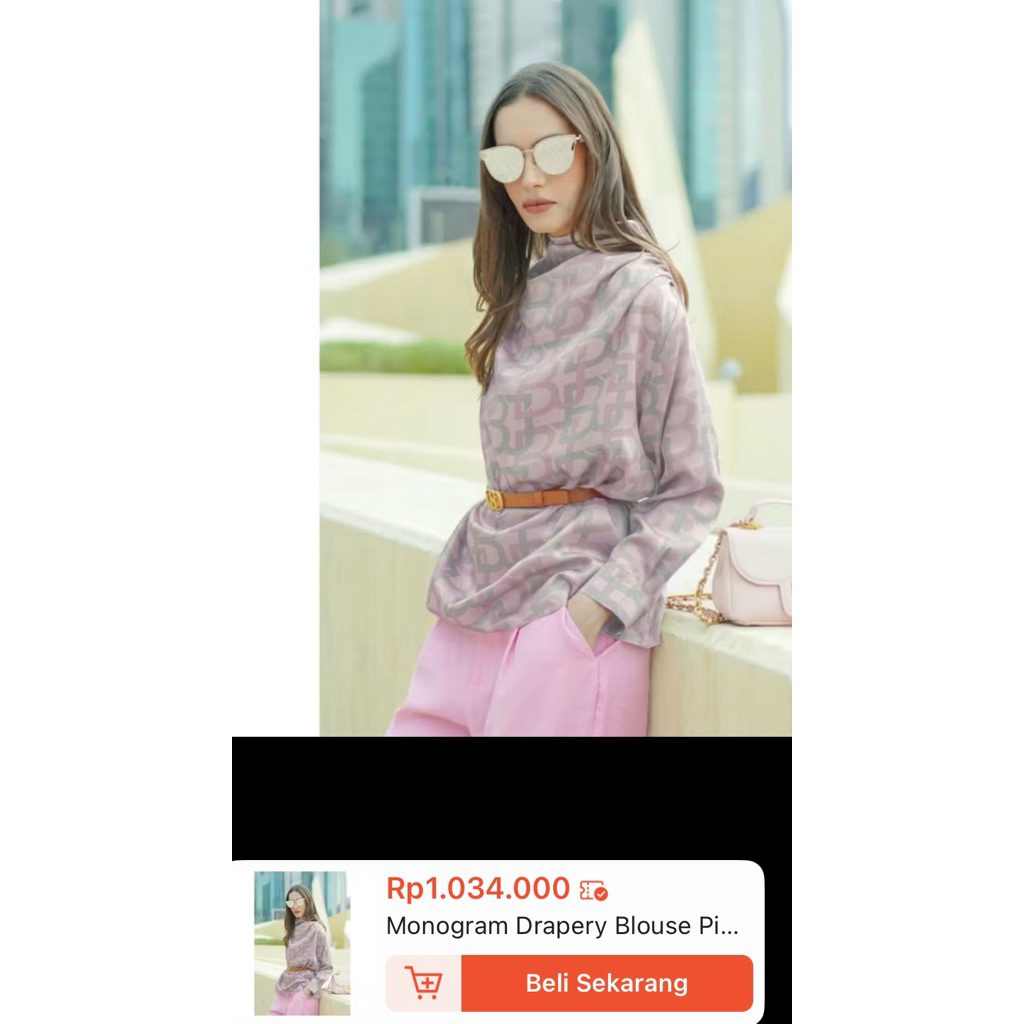 monogram drappery blouse pink benang jarum