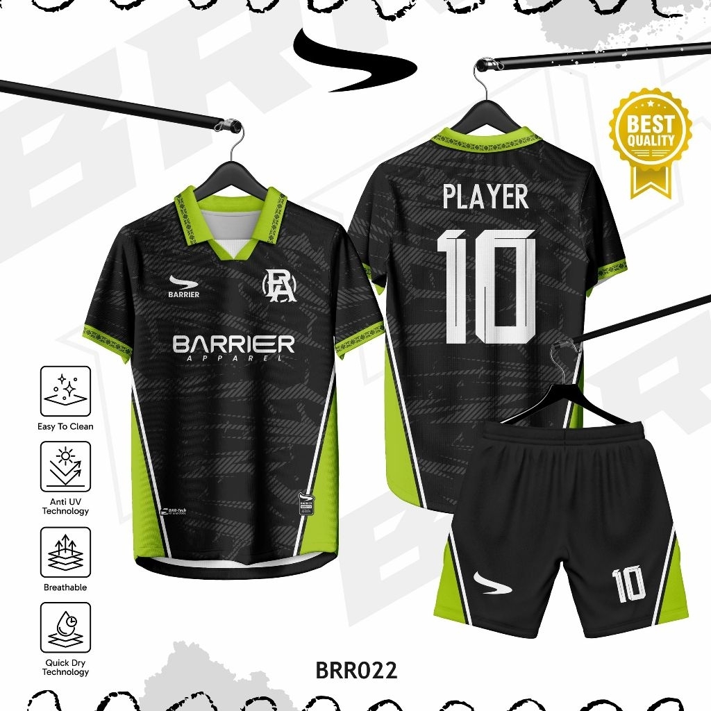 Jersey Custom Full Print Anti UV // Sepakbola // Futsal // Jersey Hitam Hijau