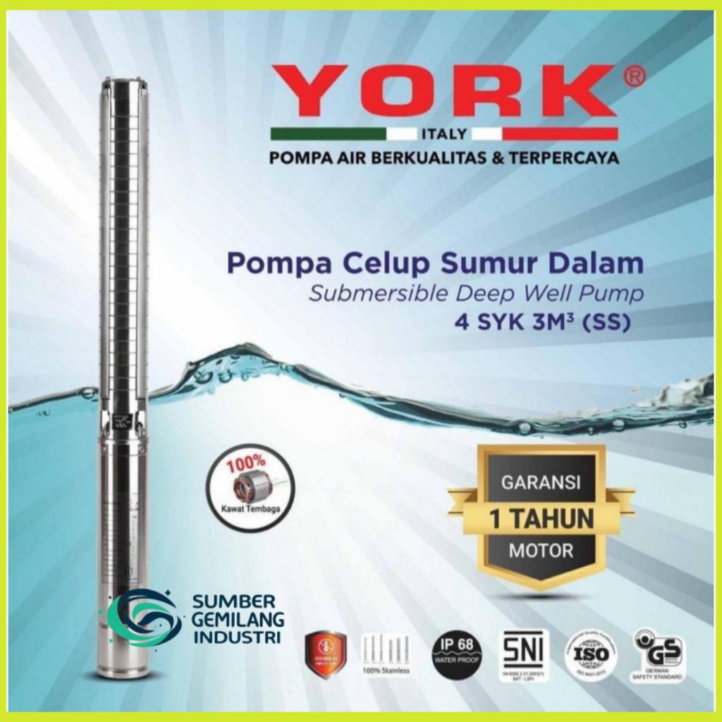 Pompa Satelit YORK 1HP 4SYK 3-12 SS Pompa Submersible Stainlees