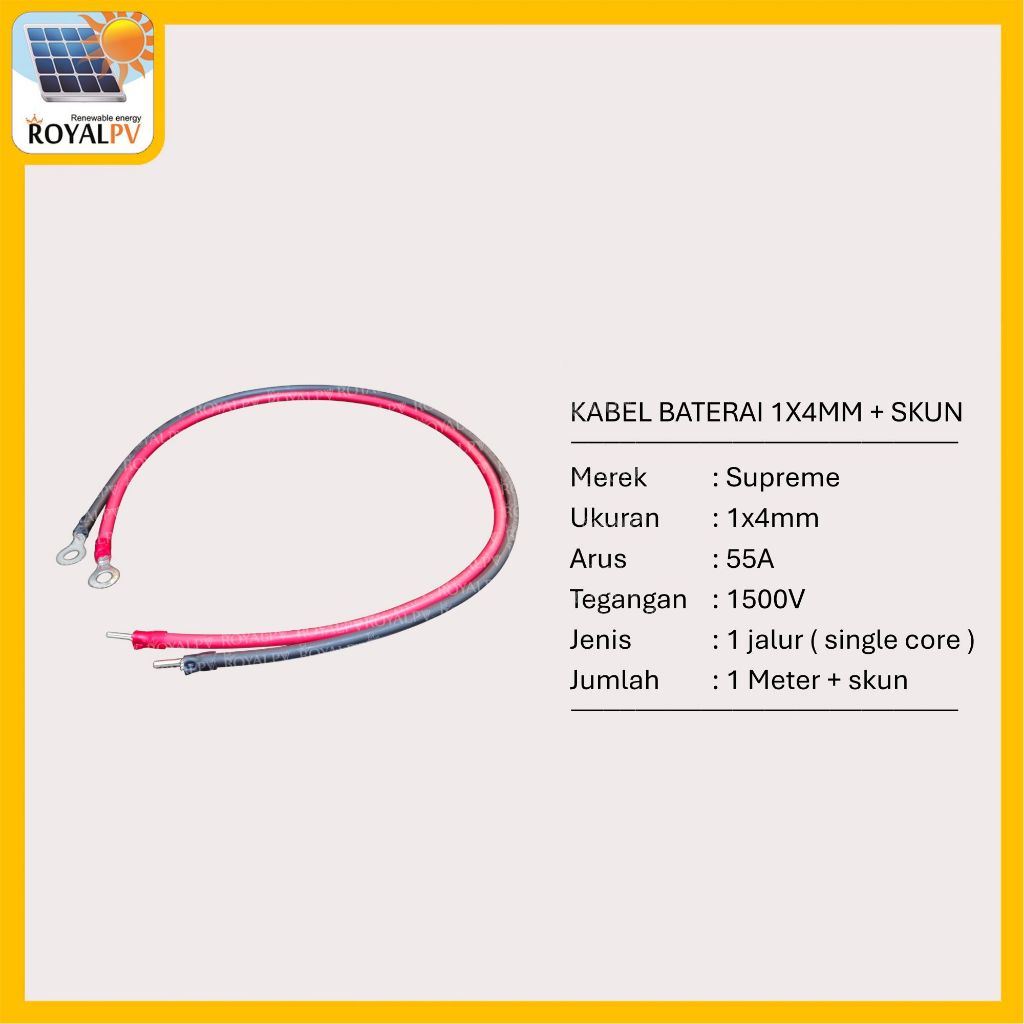 Kabel baterai 1x4mm panel surya dengan skun