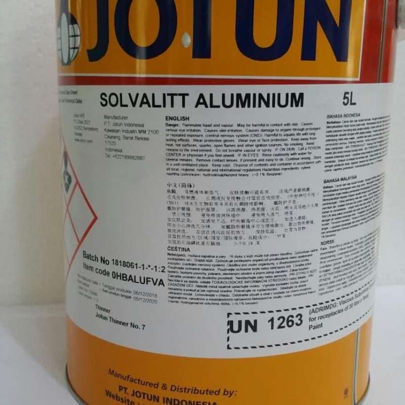 JOTUN CAT SOLVALITT ALUMUNIUM 5 LITER / CAT JOTUN SOLVALITT ALU LAPISA TAHAN PANAS 5 L
