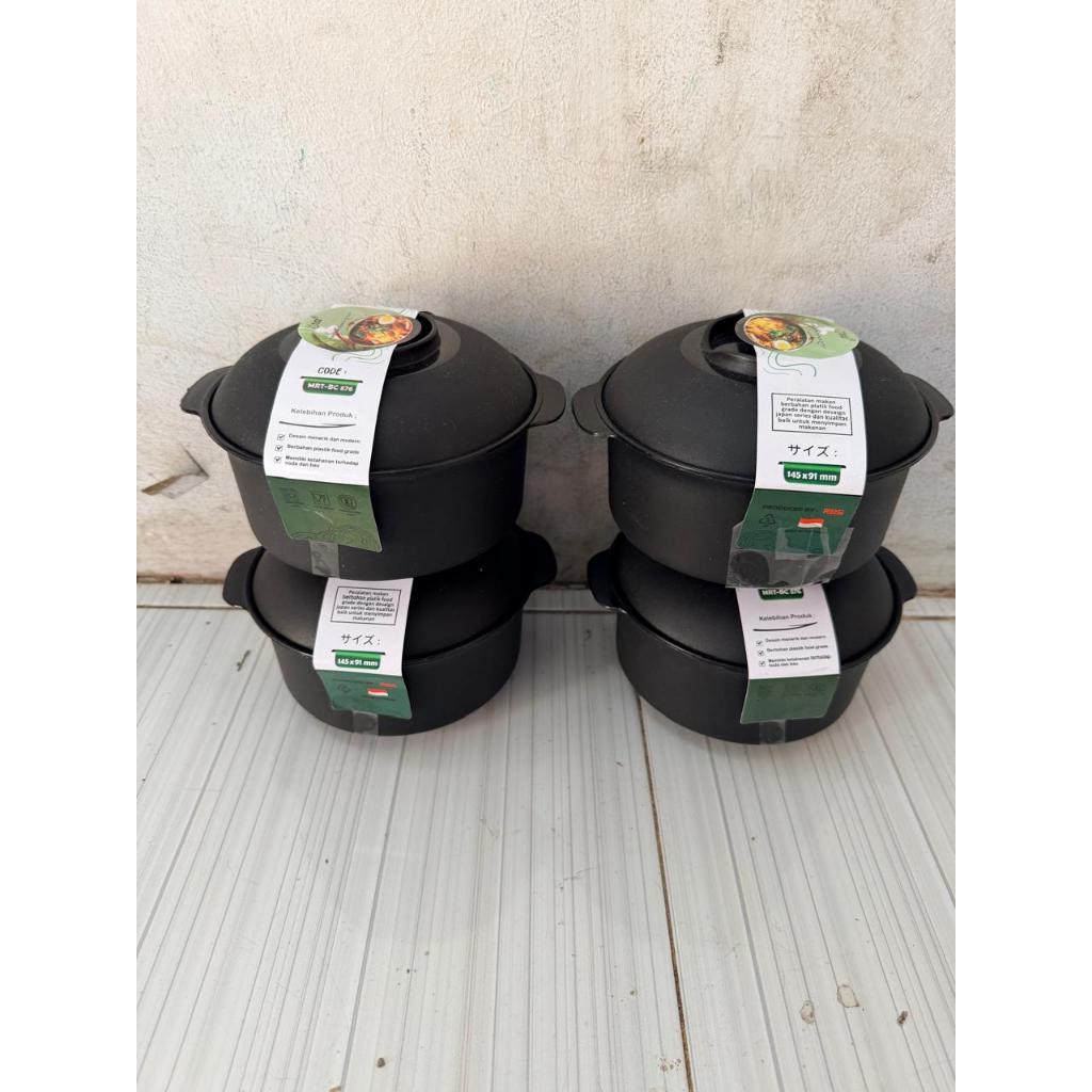 (KS) MANGKOK+TUTUP HITAM SET OF 4 / MANGKOK SAYUR KECIL PLASTICWARE