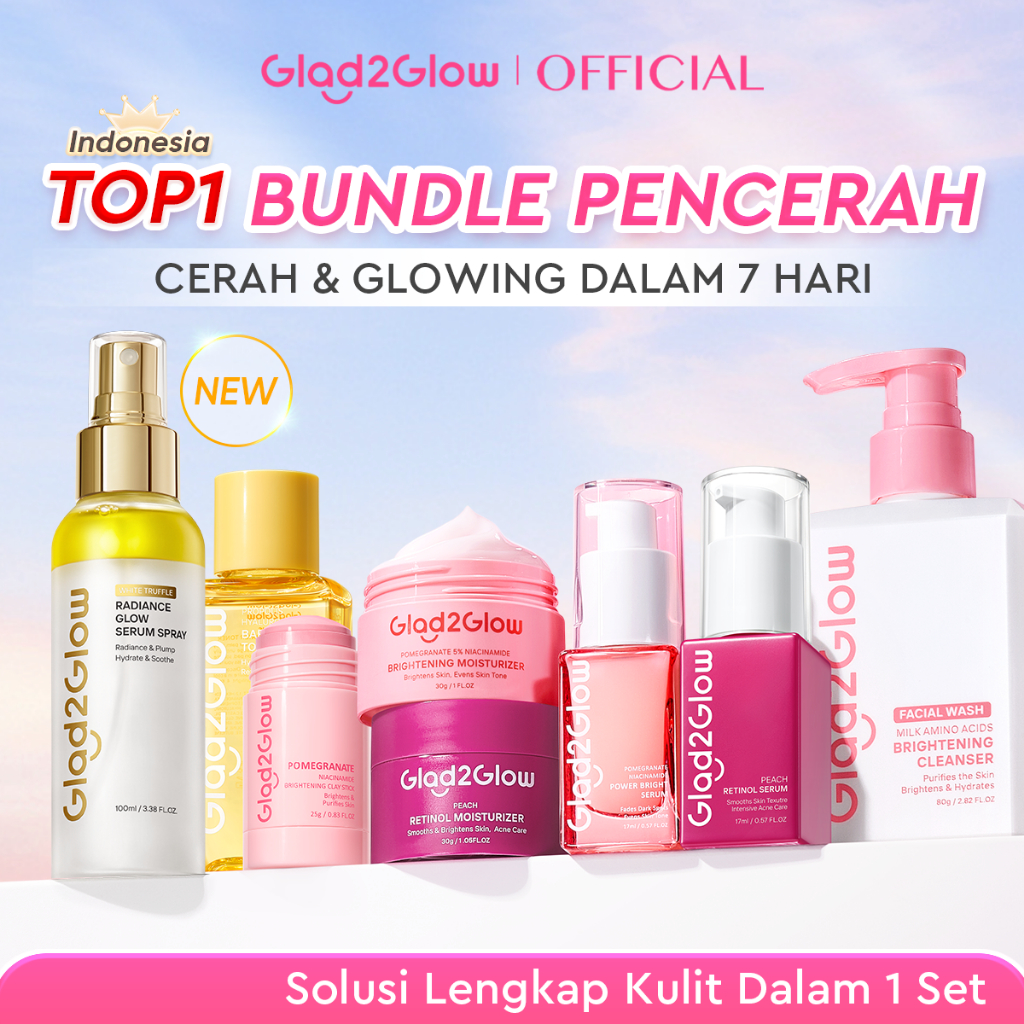 [Cocok Untuk Pemula]Glad2Glow Cerah Glowing Bundle all in 1 7in1-Brightening Moisturizer+Serum+Clean
