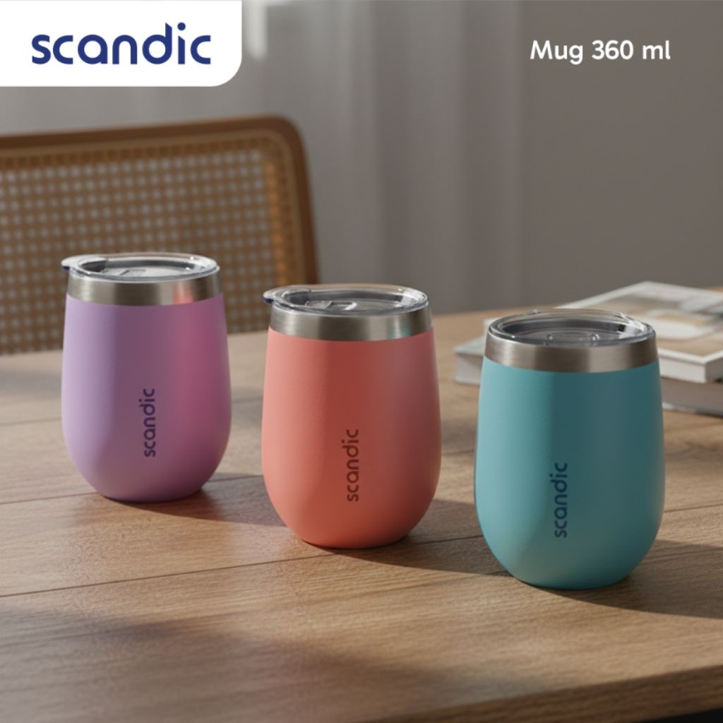 SCANDIC - Solid Tumbler Mug Stainless 360 ml - Gelas Kopi Tahan Panas & Dingin, Dengan Tutup EasySip