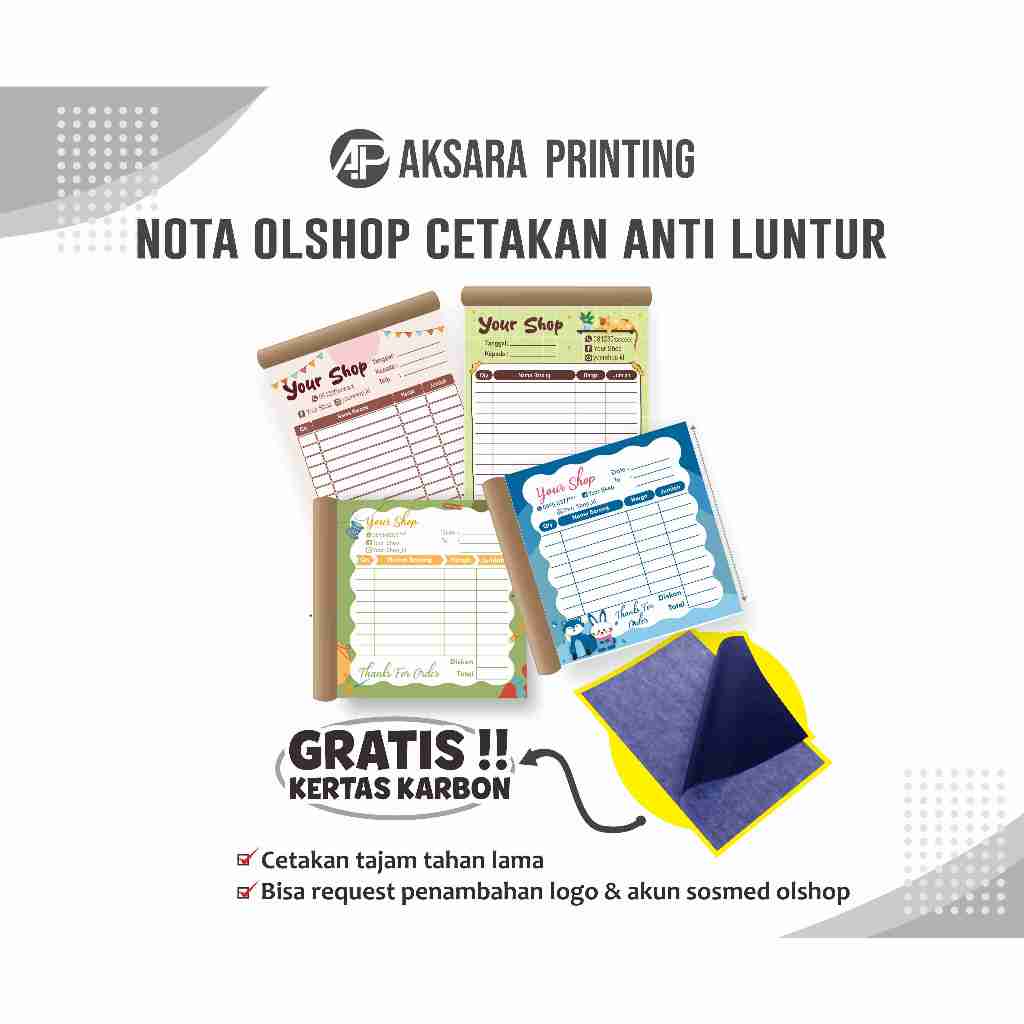 Cetakan Anti Luntur Nota Custom Nota Olshop Nota Satuan Nota Murah Nota 1ply Kwitansi Bisa Custom Lo