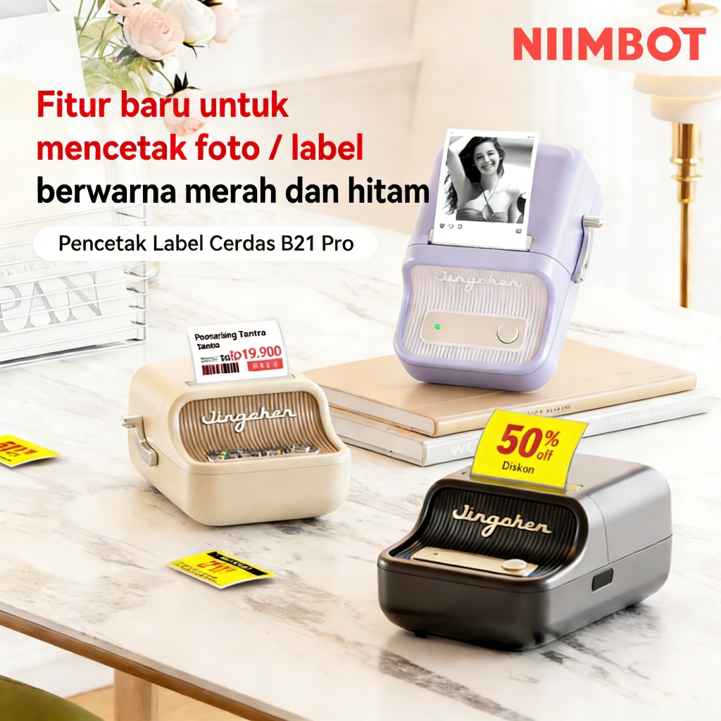NIIMBOT B21PRO/B21/B1 Printer Label Barcode Harga Makanan, Cocok untuk Kantor/Toko/Rumah Membuat Sti
