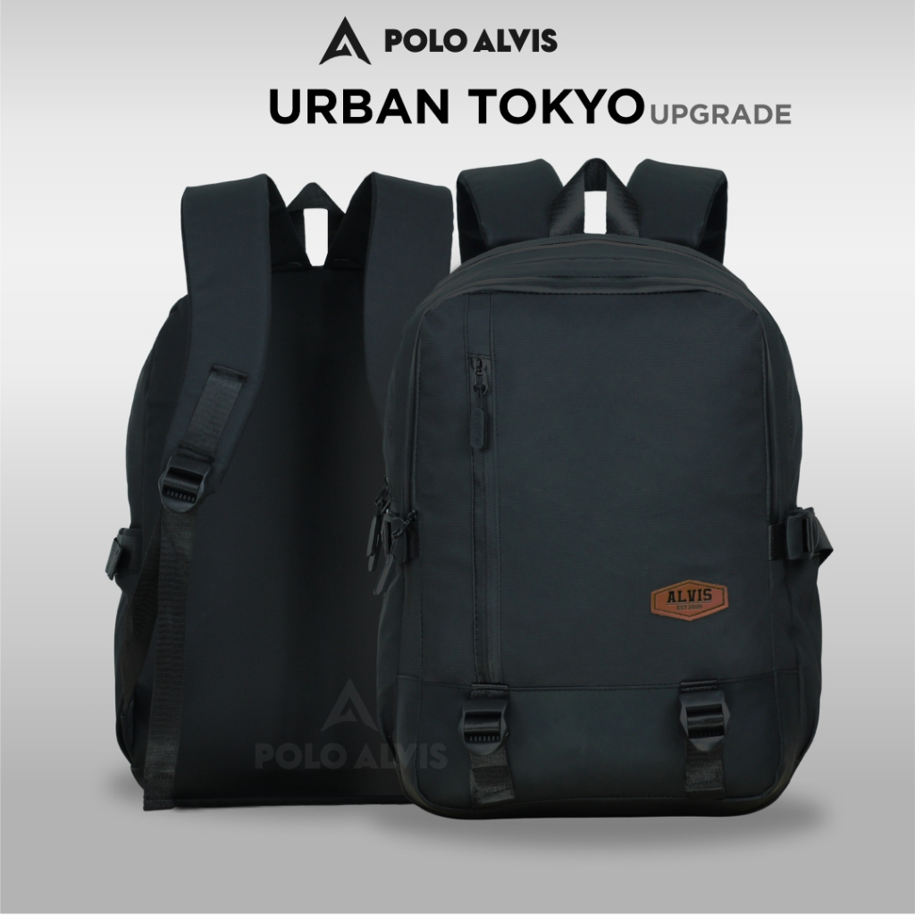 POLO ALVIS - Urban Tokyo Tas Ransel Waterproof Pria Modern Simple AntiAir Hitam Sekolah Distro Black