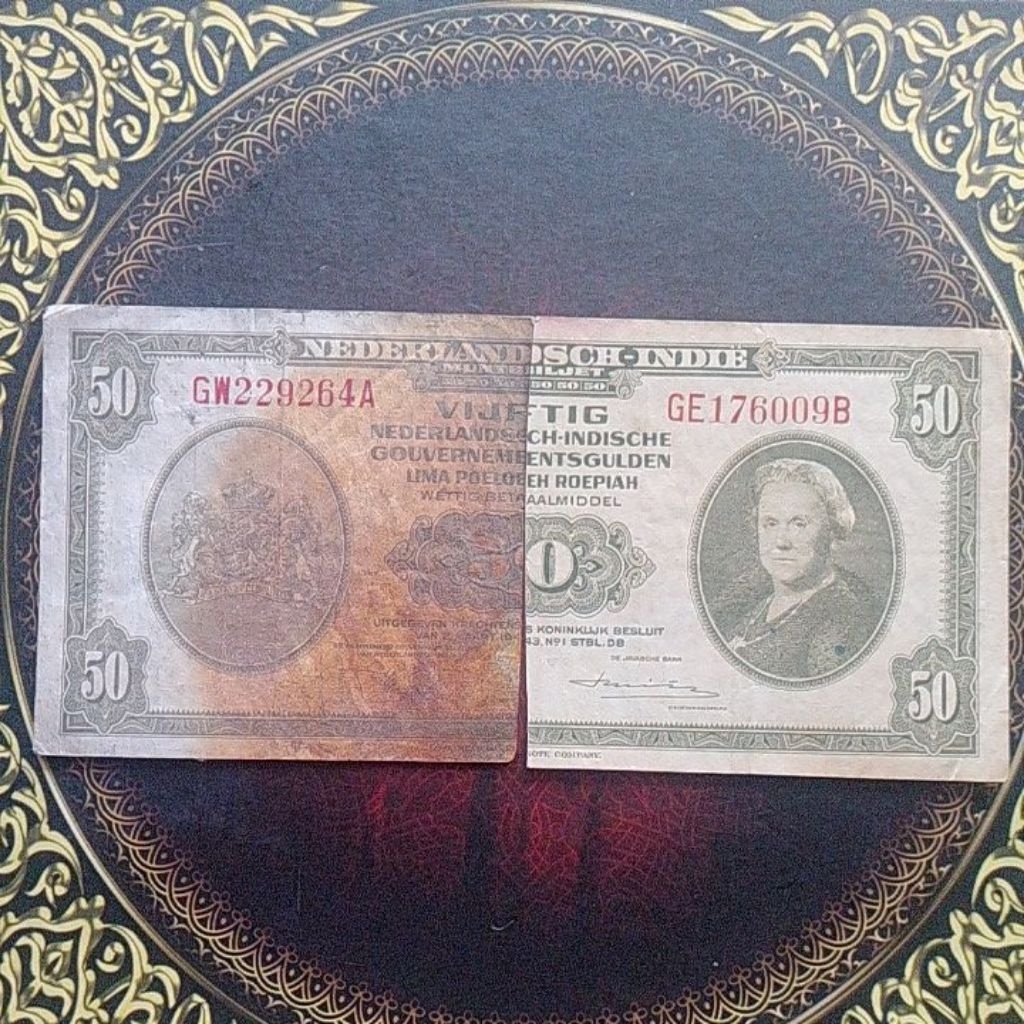 Uang NICA 50 gulden 1943 sanering kanan kiri vf
