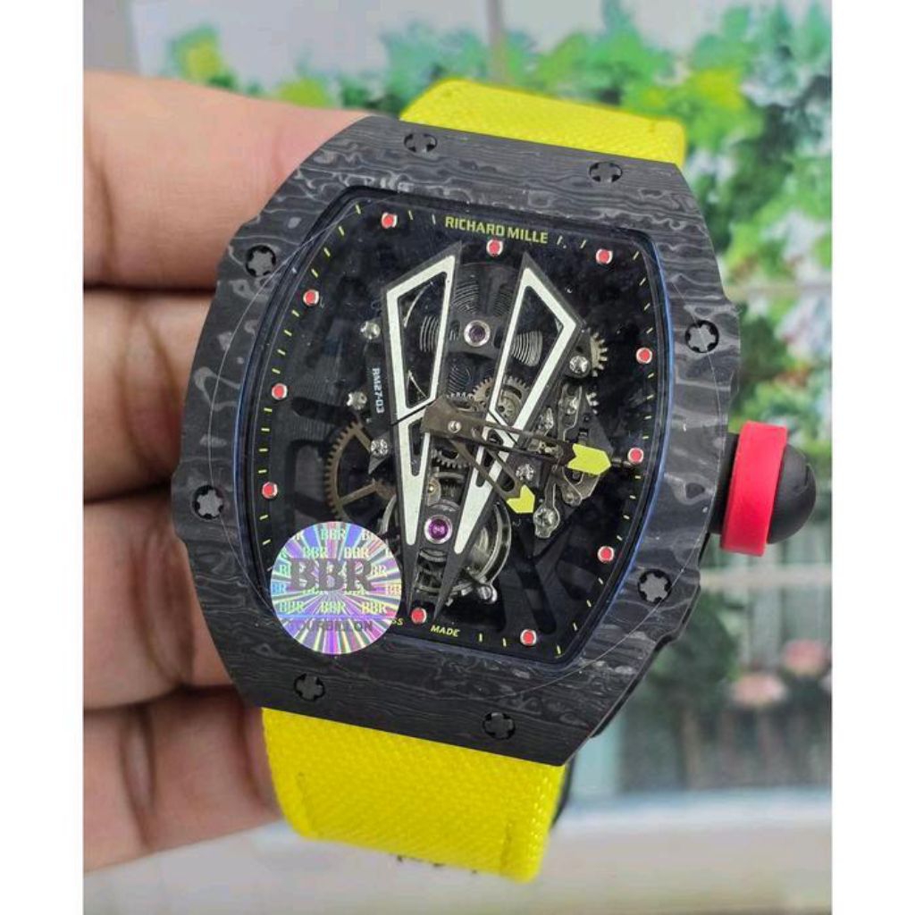 Spesial Jam Tangan RM 27-03 Swiss BBR 43mm Tourbillon Yellow Dial Black Jam Tangan RM Terbaru Di Des
