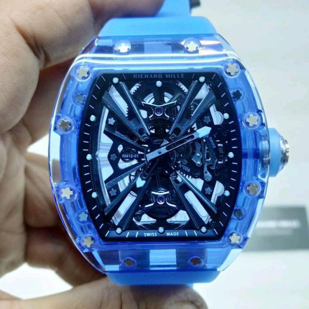 Jam Tangan RM12-01 Automatic Jam Tangan Luxury RM Swiss Matic Tourbillon Blue Sapphire Skeleton